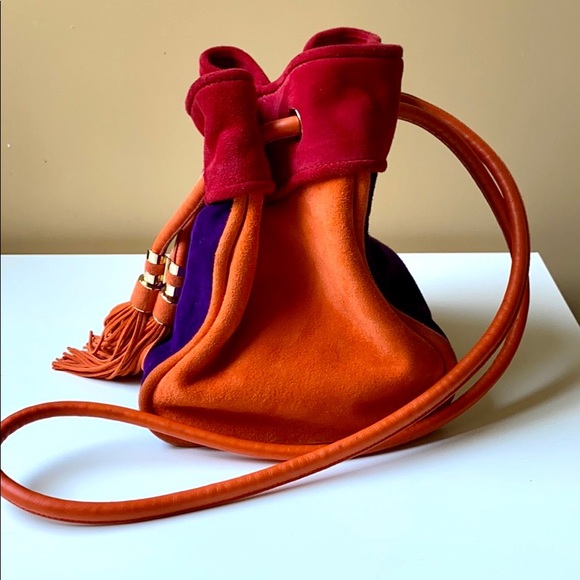Salvatore Ferragamo Orange Purple Suede Haley Bag - Picture 7 of 15